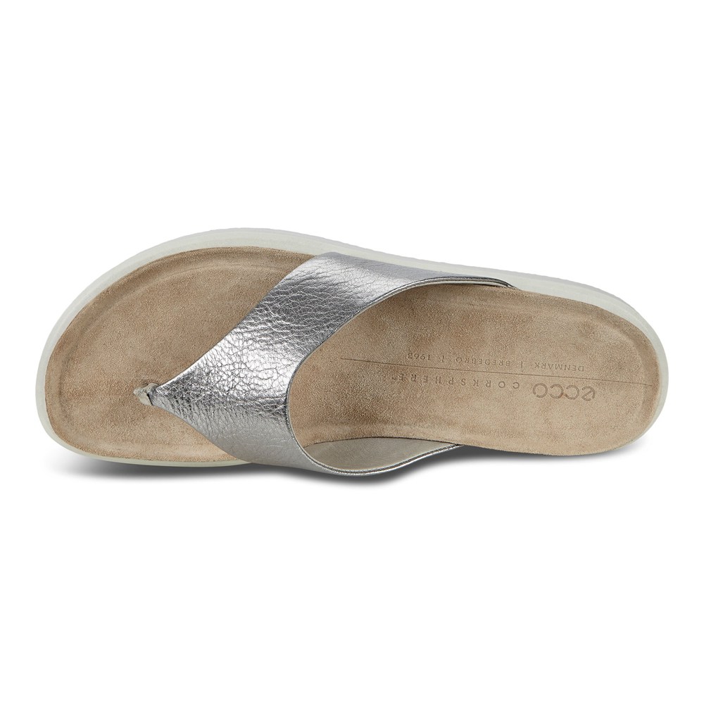 Womens Sandals - ECCO Corksphere Thong - Silver - 6904LSTWR